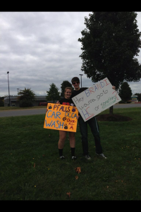    Senior Brandi Wagenhoffer was at the DECA fundraising car wash at Chick fil a, advertising on the side of the road, when senior Bill Koepsell arrived with a sign saying “Hey Brandi wanna go to HC or something?” “I wasn't expecting it at all, though it was really cool and made my day,” said Wagenhoffer. 