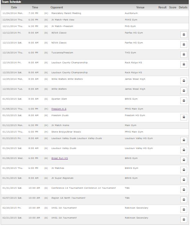 The 2014-2015 wrestling schedule
